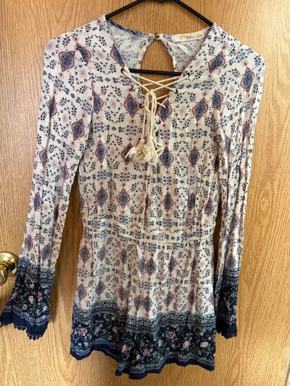 Boho Short Romper With Long Sleeves XS